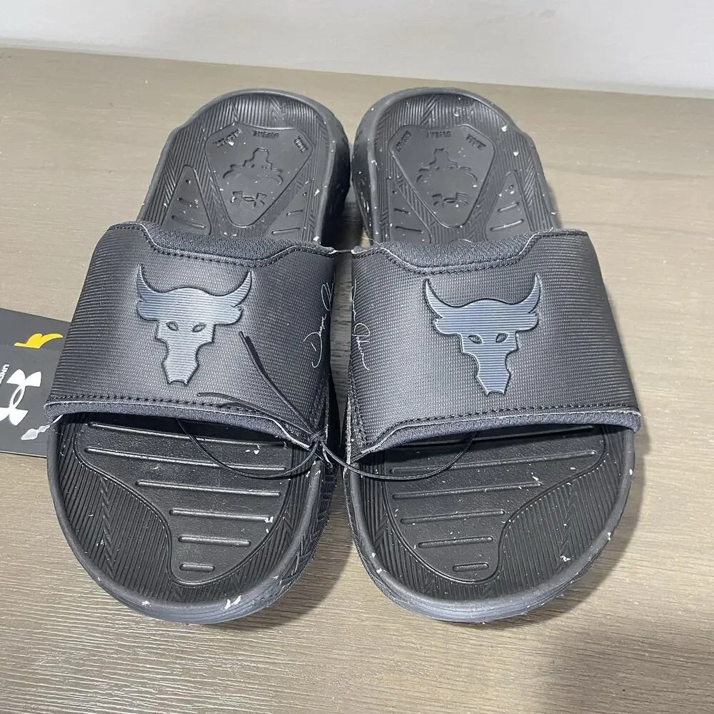 Under Armour Mens Size 7 Slides NEW Project Rock 3 Black Womens 8.5 UA